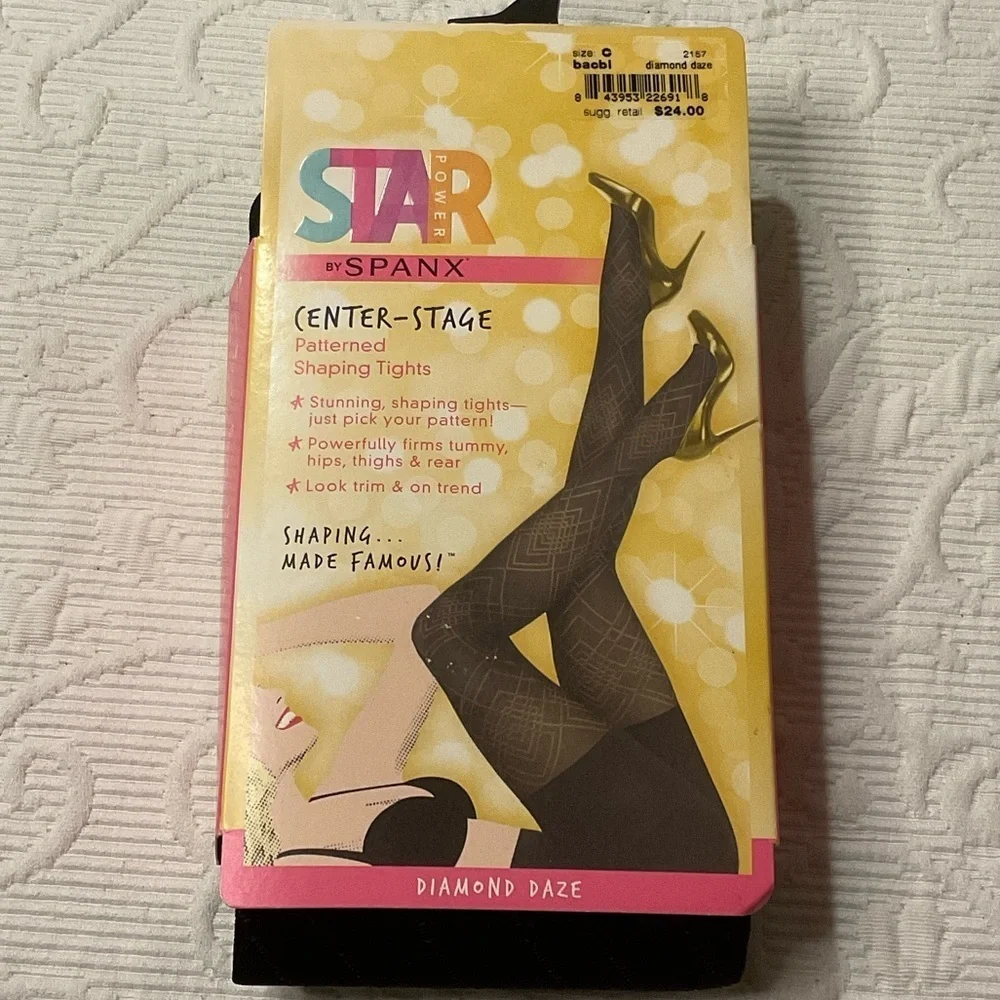 SPANX Black Diamond Pattern Tights. Diamond Daze. NWT